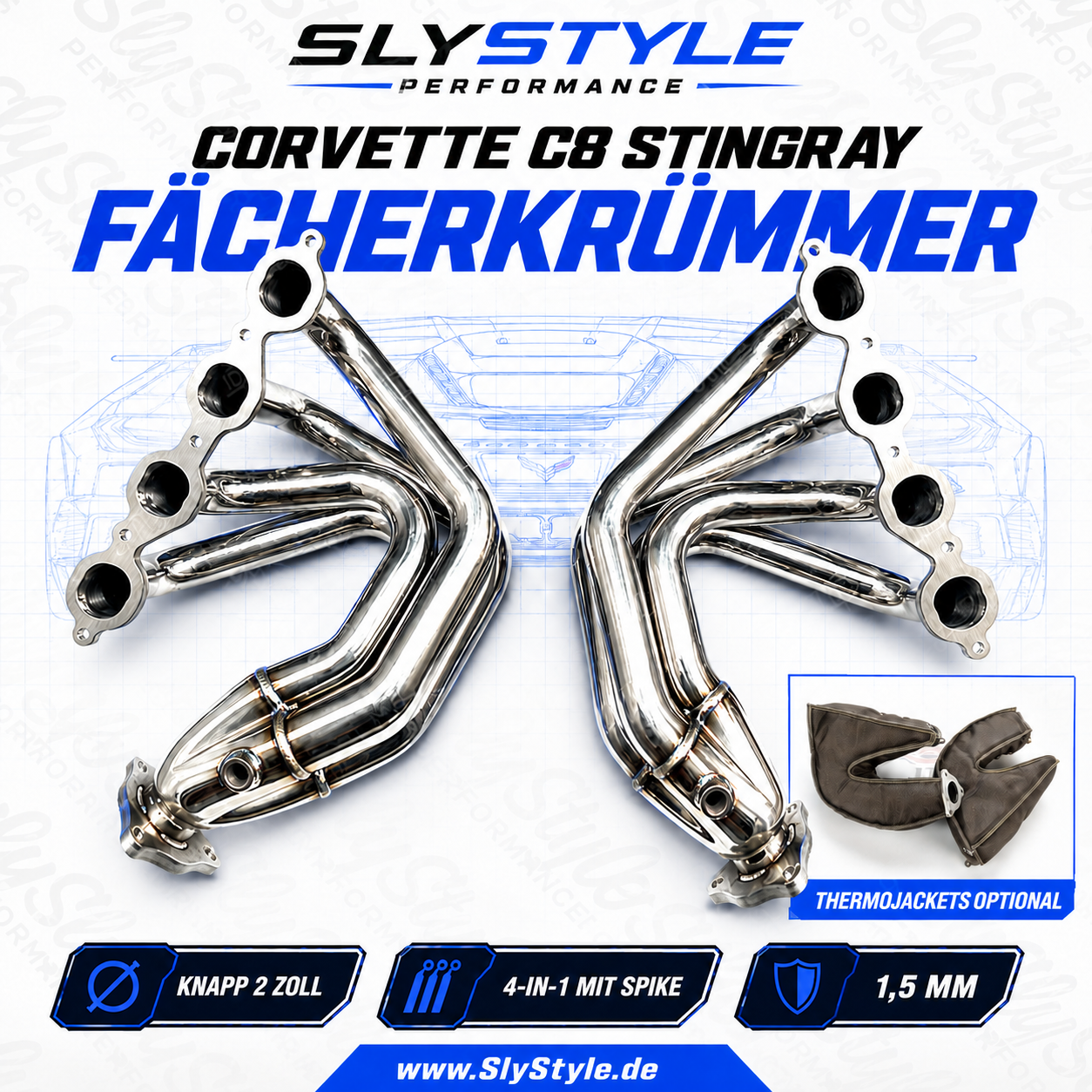 SlyStyle Performance Fächerkrümmer – Corvette C8 Stingray